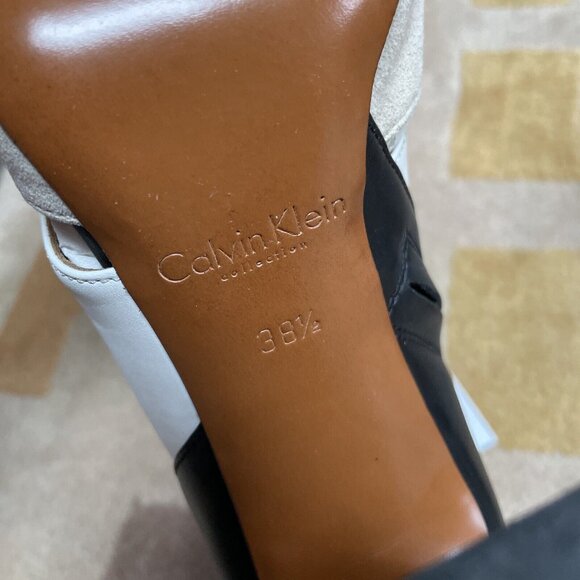 calvin klein collection High Heel Ankle Boots Black Leather Red Calf Nib 38.5 8 - Picture 7 of 10